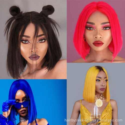 Rebecca fashion 10 inches Short Bob For Black Women With Middle Part  Brazilian Straight Hair Lace Front Wig Human Hair Wigs